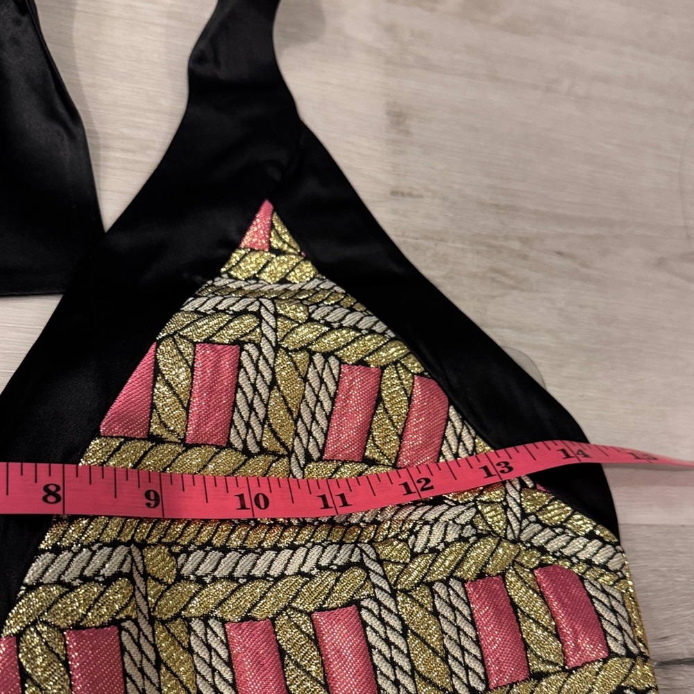 Cynthia Rowley NWT Bonfire Gold/ black and Pink Halter Dress. - Picture 8 of 12